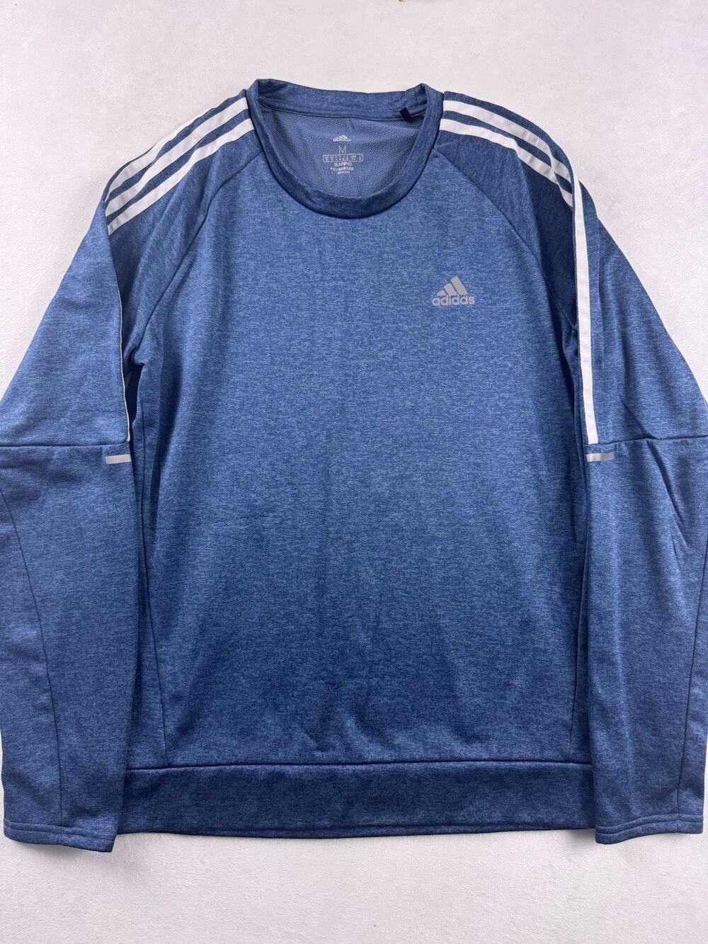 adidas Own the Run 3-Stripes Men’s Crewneck Sweatshirt Blue Heather M